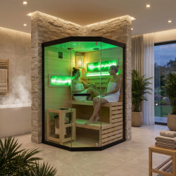 SAUNA FIŃSKA WYSOKOTEMPERATUROWA Z PIECEM LARK2/HARVIA 3,5KW 1-2 OSOBOWA 120x120 CM LARK2