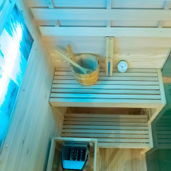 SAUNA FIŃSKA WYSOKOTEMPERATUROWA Z PIECEM LARK1/HARVIA 3,5KW 1-2 OSOBOWA 120x120 CM LARK1