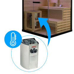 SAUNA FIŃSKA WYSOKOTEMPERATUROWA Z PIECEM LARK1/HARVIA 3,5KW 1-2 OSOBOWA 120x120 CM LARK1