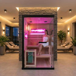 SAUNA FIŃSKA WYSOKOTEMPERATUROWA Z PIECEM LARK1/HARVIA 3,5KW 1-2 OSOBOWA 120x120 CM LARK1