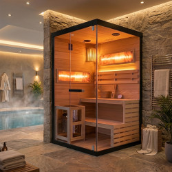 SAUNA FIŃSKA WYSOKOTEMPERATUROWA Z PIECEM LARK1/HARVIA 3,5KW 1-2 OSOBOWA 120x120 CM LARK1