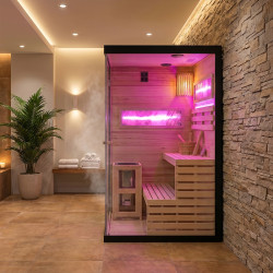 SAUNA FIŃSKA WYSOKOTEMPERATUROWA Z PIECEM LARK1/HARVIA 3,5KW 1-2 OSOBOWA 120x120 CM LARK1