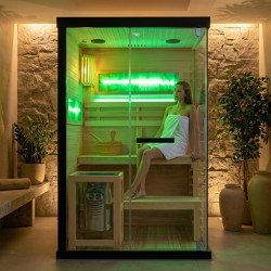 SAUNA FIŃSKA WYSOKOTEMPERATUROWA Z PIECEM LARK1/HARVIA 3,5KW 1-2 OSOBOWA 120x120 CM LARK1