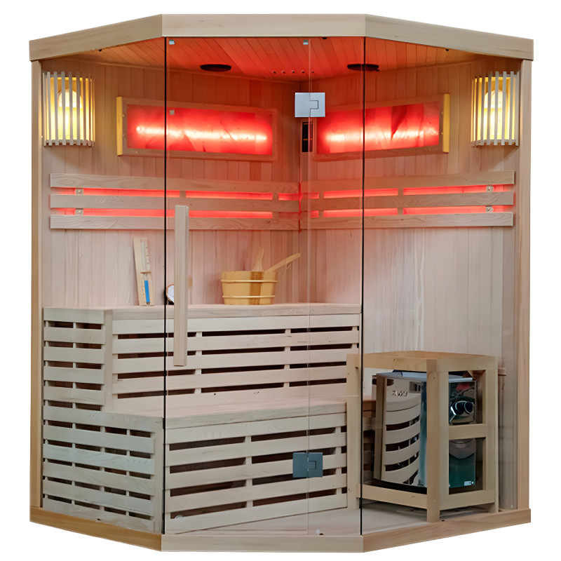 SAUNA FIŃSKA WYSOKOTEMPERATUROWA Z PIECEM KEMI4/HARVIA 4-5 OSOBOWA 150x150 KEMI4