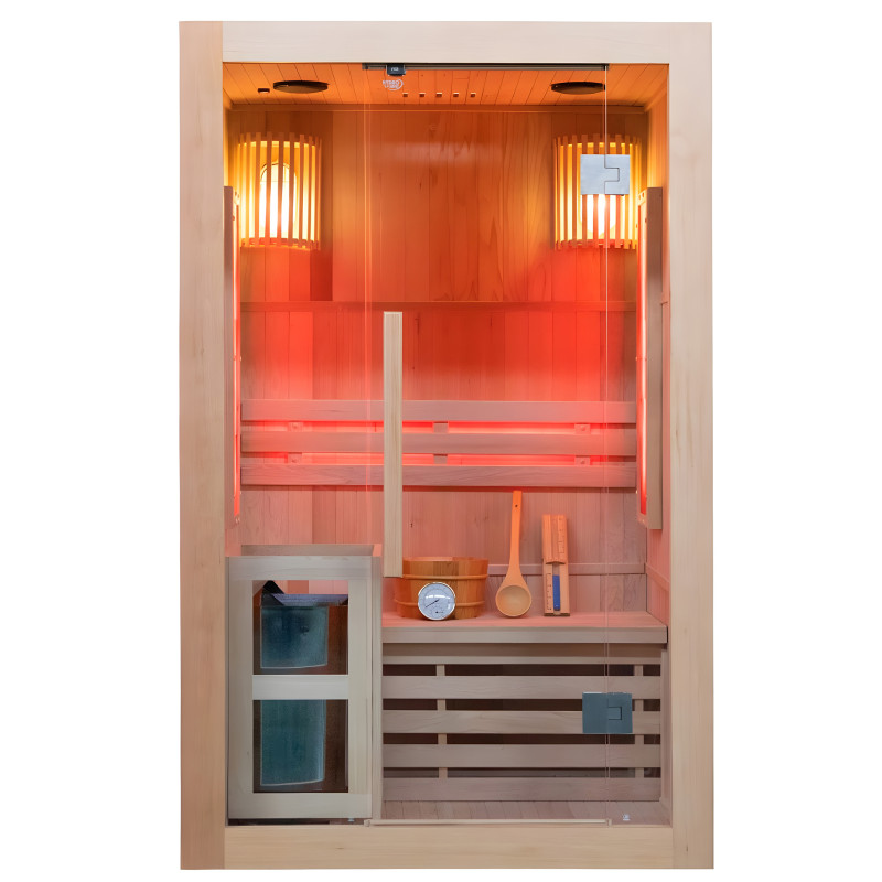 SAUNA FIŃSKA WYSOKOTEMPERATUROWA Z PIECEM KEMI1/HARVIA 1-2 OSOBOWA 120x105 KEMI1