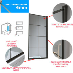 PARAWAN NAWANNOWY PR02 CZARNY 80x140 CM 6 MM PR02-BL-80X140