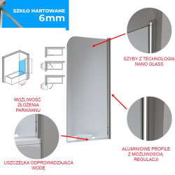 PARAWAN NAWANNOWY PR01 CHROM 80x140 CM 6 MM PR01-80X140