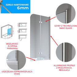 PARAWAN NAWANNOWY 80X140 CM PR04 CHROM SZKŁO 6MM PR04-80X140