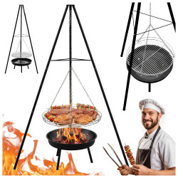 GRILL WĘGLOWY OGRODOWY PALENISKO OKRĄGŁY NISKI REGULACJA WYSOKOŚCI TRÓJNÓG