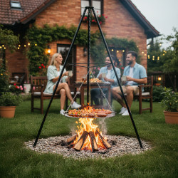 GRILL WĘGLOWY OGRODOWY PALENISKO OKRĄGŁY NISKI REGULACJA WYSOKOŚCI TRÓJNÓG