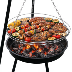 GRILL WĘGLOWY OGRODOWY PALENISKO OKRĄGŁY NISKI REGULACJA WYSOKOŚCI TRÓJNÓG