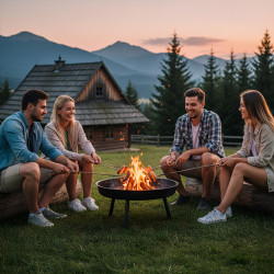GRILL WĘGLOWY OGRODOWY PALENISKO OKRĄGŁY NISKI REGULACJA WYSOKOŚCI TRÓJNÓG