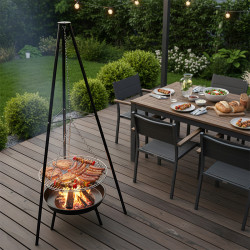 GRILL WĘGLOWY OGRODOWY PALENISKO OKRĄGŁY NISKI REGULACJA WYSOKOŚCI TRÓJNÓG