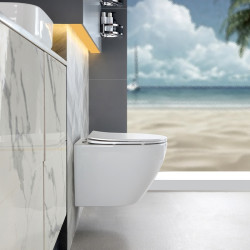 MISKA WC WISZĄCA TORNADO FLOW-WH-TR-03 BIAŁA DESKA WOLNOOPADAJĄCA DUROPLAST FLOW-WH-TR-03