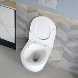 MISKA WC WISZĄCA TORNADO FLOW-WH-TR-03 BIAŁA DESKA WOLNOOPADAJĄCA DUROPLAST FLOW-WH-TR-03