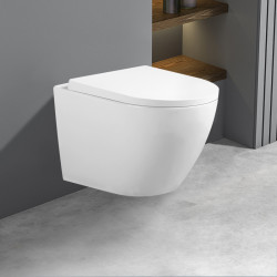 MISKA WC WISZĄCA TORNADO FLOW-WH-TR-02 BIAŁA DESKA WOLNOOPADAJĄCA DUROPLAST FLOW-WH-TR-02