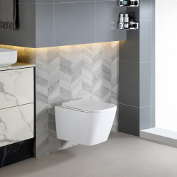 MISKA WC WISZĄCA RIMLESS RAIN-WH-RIM-03 BIAŁA DESKA WOLNOOPADAJĄCA DUROPLAST RAIN-WH-RIM-03