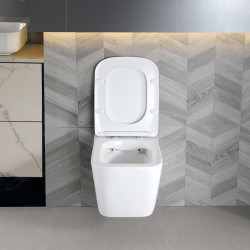 MISKA WC WISZĄCA RIMLESS RAIN-WH-RIM-03 BIAŁA DESKA WOLNOOPADAJĄCA DUROPLAST RAIN-WH-RIM-03