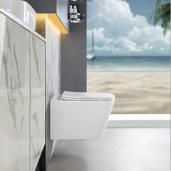 MISKA WC WISZĄCA RIMLESS RAIN-WH-RIM-03 BIAŁA DESKA WOLNOOPADAJĄCA DUROPLAST RAIN-WH-RIM-03