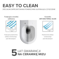 MISKA WC WISZĄCA RIMLESS MIZU-WH-GL-RIM-03 BIAŁA DESKA WOLNOOPADAJĄCA MIZU-WH-GL-RIM-03