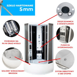 KABINA PRYSZNICOWA Z HYDROMASAŻEM I SAUNĄ WSH7080S 80x80 CM WSH7080S-80