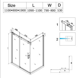 KABINA PRYSZNICOWA PROSTOKĄTNA KZ203B ZŁOTA 110x80 CM KZ203B-GL-110X80