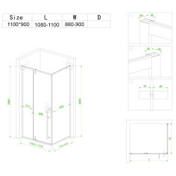 KABINA PRYSZNICOWA PROSTOKĄTNA BS16B CZARNA 110x90 CM BS16B-110X90