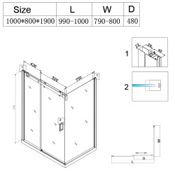 KABINA PRYSZNICOWA PROSTOKĄTNA + BRODZIK KZ203A/ST03A CHROM/CZARNY 100x80 KZ203A+ST03A-BL