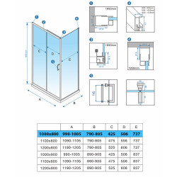 KABINA PRYSZNICOWA PROSTOKĄTNA Z BRODZIKIEM KZ103A/ST03A CZARNA 100x80 CM