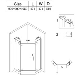 KABINA PRYSZNICOWA PIĘCIOKĄTNA Z BRODZIKIEM KZ91B/SXL07B CHROM/CZARNY 90x90