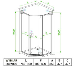 KABINA PRYSZNICOWA PIĘCIOKĄTNA Z BRODZIKIEM BS07A/SXL07A CZARNY/BIAŁY 80x80 BS07A+SXL07A-WH