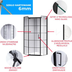 KABINA PRYSZNICOWA PIĘCIOKĄTNA BS06C CZARNA 100x100 CM BS06C-100