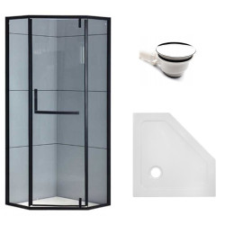 KABINA PRYSZNICOWA PIĘCIOKĄTNA + BRODZIK KZ4026A/ST07A CZARNA/BIAŁY 80x80CM KZ4026A-BL+ST07A-WH