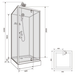 KABINA PRYSZNICOWA KWADRATOWA Z BRODZIKIEM WSH306 CZARNA 90x90 CM WSH306-BL-90