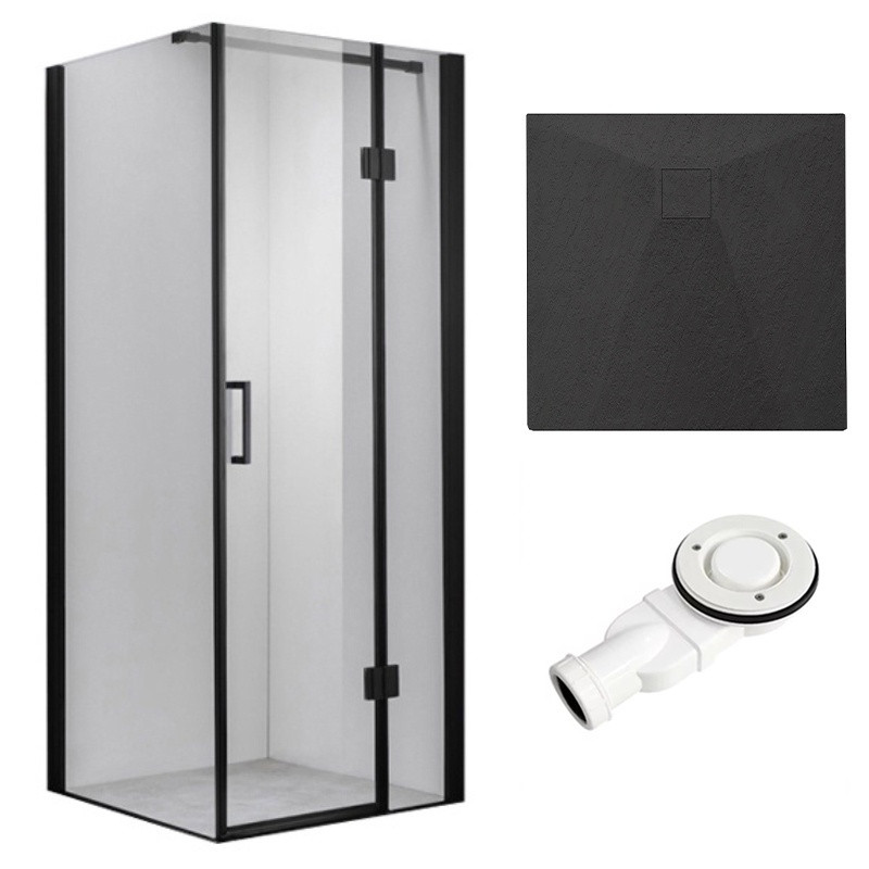 KABINA PRYSZNICOWA KWADRATOWA Z BRODZIKIEM KZ1390B/RIKO CZARNA/CZARNY 90x90 CM KZ1390B-BL+RIKO-BL