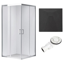 KABINA PRYSZNICOWA KWADRATOWA Z BRODZIKIEM KZ102B/RIKO CHROM/CZARNY 90x90 CM KZ102B+RIKO-BL-90