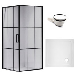 KABINA PRYSZNICOWA KWADRATOWA Z BRODZIKIEM BS13B/ST02B CZARNA/BIAŁY 90x90CM BS13B+ST02B-WH