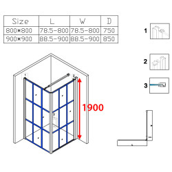 KABINA PRYSZNICOWA KWADRATOWA Z BRODZIKIEM BS13A/SXL02A CZARNA/BIAŁY 80x80