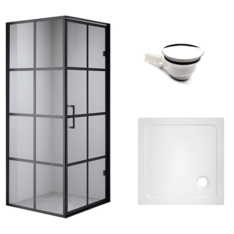 KABINA PRYSZNICOWA KWADRATOWA Z BRODZIKIEM BS10A/ST02A CZARNA/BIAŁY 80x80 CM BS10A+ST02A-WH