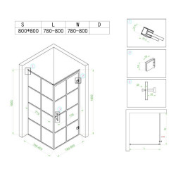 KABINA PRYSZNICOWA KWADRATOWA Z BRODZIKIEM BS10A/ST02A CZARNA/BIAŁY 80x80 CM BS10A+ST02A-WH