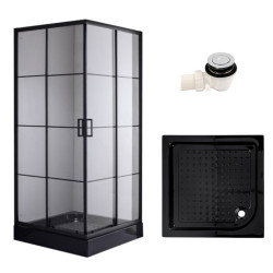 KABINA PRYSZNICOWA KWADRATOWA Z BRODZIKIEM BL32B/SXL02B CZARNA/CZARNY 90x90 BL32B+SXL02B-BL-90
