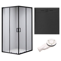 KABINA PRYSZNICOWA KWADRATOWA Z BRODZIKIEM BL30B/DEKO CZARNA/CZARNY 90x90
