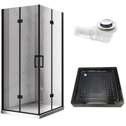 KABINA PRYSZNICOWA KWADRATOWA + BRODZIK KZ08D/SXL02C CZARNA/CZARNY 100x100 KZ08D-BL+SXL02C-BL
