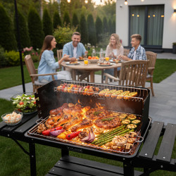 GRILL OGRODOWY WĘGLOWY Z PÓŁKAMI I ROŻNEM VL06-RS CZARNY VL06-RS-BLACK