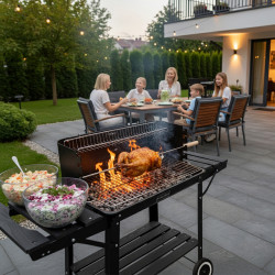 GRILL OGRODOWY WĘGLOWY Z PÓŁKAMI I ROŻNEM VL06-RS CZARNY VL06-RS-BLACK