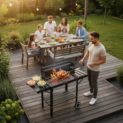 GRILL OGRODOWY WĘGLOWY Z PÓŁKAMI I ROŻNEM VL06-RS CZARNY VL06-RS-BLACK
