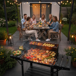 GRILL OGRODOWY WĘGLOWY Z PÓŁKAMI I ROŻNEM VL06-RS CZARNY VL06-RS-BLACK