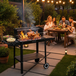 GRILL OGRODOWY WĘGLOWY Z PÓŁKAMI I ROŻNEM VL06-RS CZARNY VL06-RS-BLACK