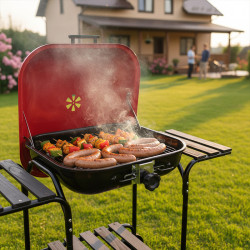 GRILL OGRODOWY WĘGLOWY Z POKRYWĄ VL02 CZERWONO/CZARNY VL02-RED-BLACK