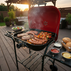 GRILL OGRODOWY WĘGLOWY Z POKRYWĄ VL02 CZERWONO/CZARNY VL02-RED-BLACK